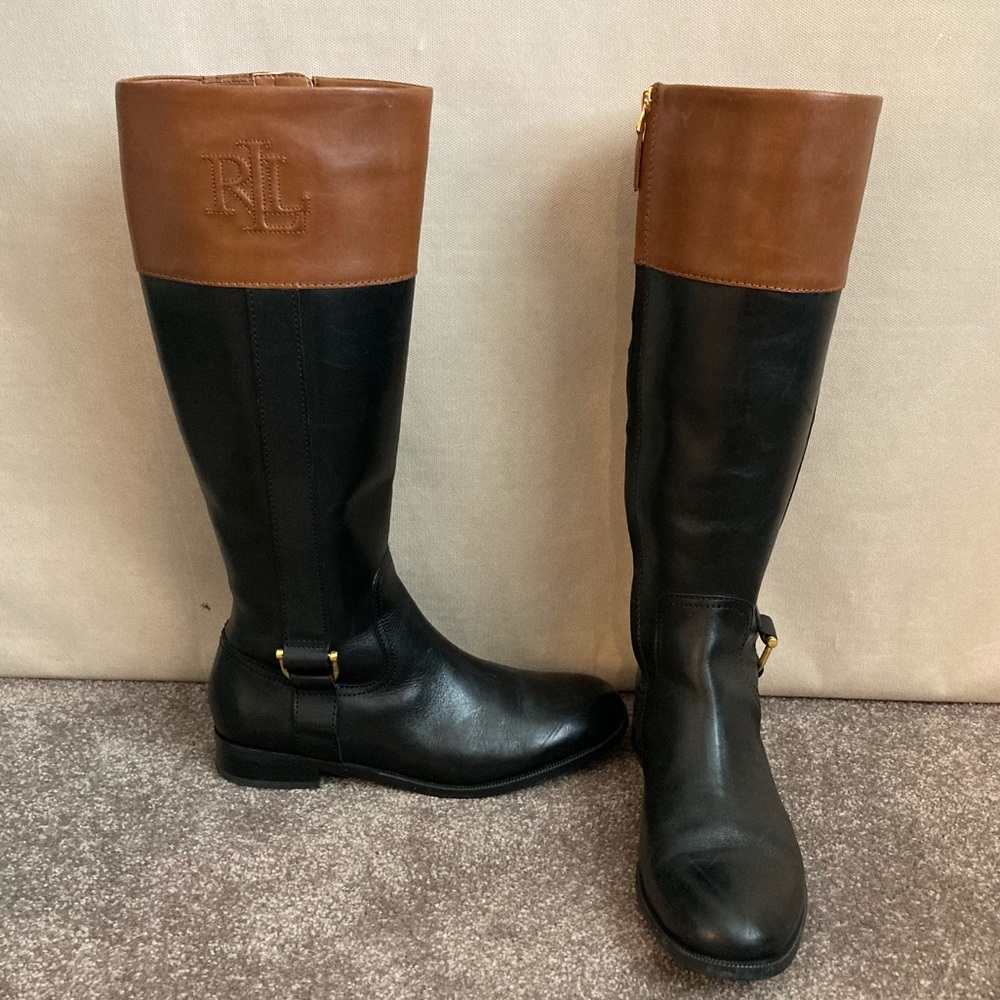 Ralph Lauren Black and Tan Riding Boots